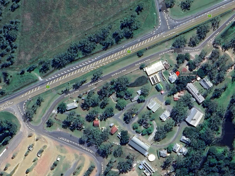 Overhead view of the Calliope River Historical Village an Market